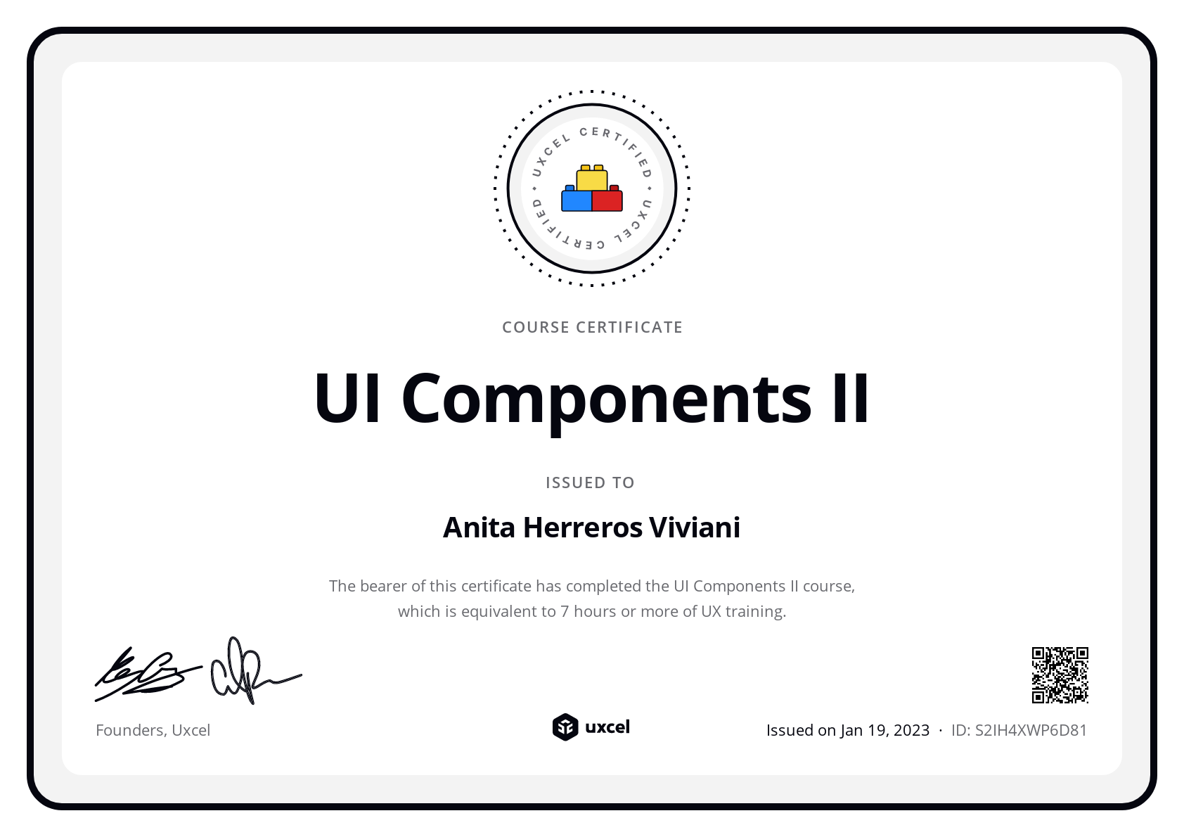 Anita Herreros Viviani's certificate